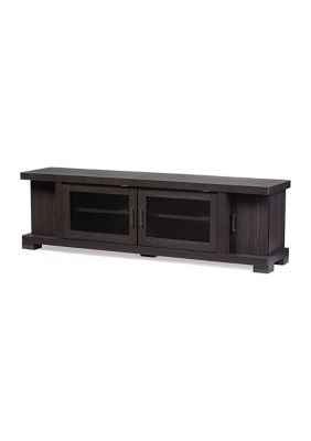 Viveka 70-Inch Greyish Dark Brown Wood TV Cabinet with 2 Glass Doors and 2 Doors