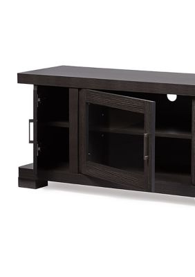 Viveka 70-Inch Greyish Dark Brown Wood TV Cabinet with 2 Glass Doors and 2 Doors