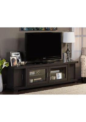 Viveka 70-Inch Greyish Dark Brown Wood TV Cabinet with 2 Glass Doors and 2 Doors