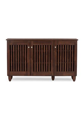 Fernanda Modern and Contemporary 3-Door Oak Brown Wooden Entryway Shoes Storage Wide Cabinet