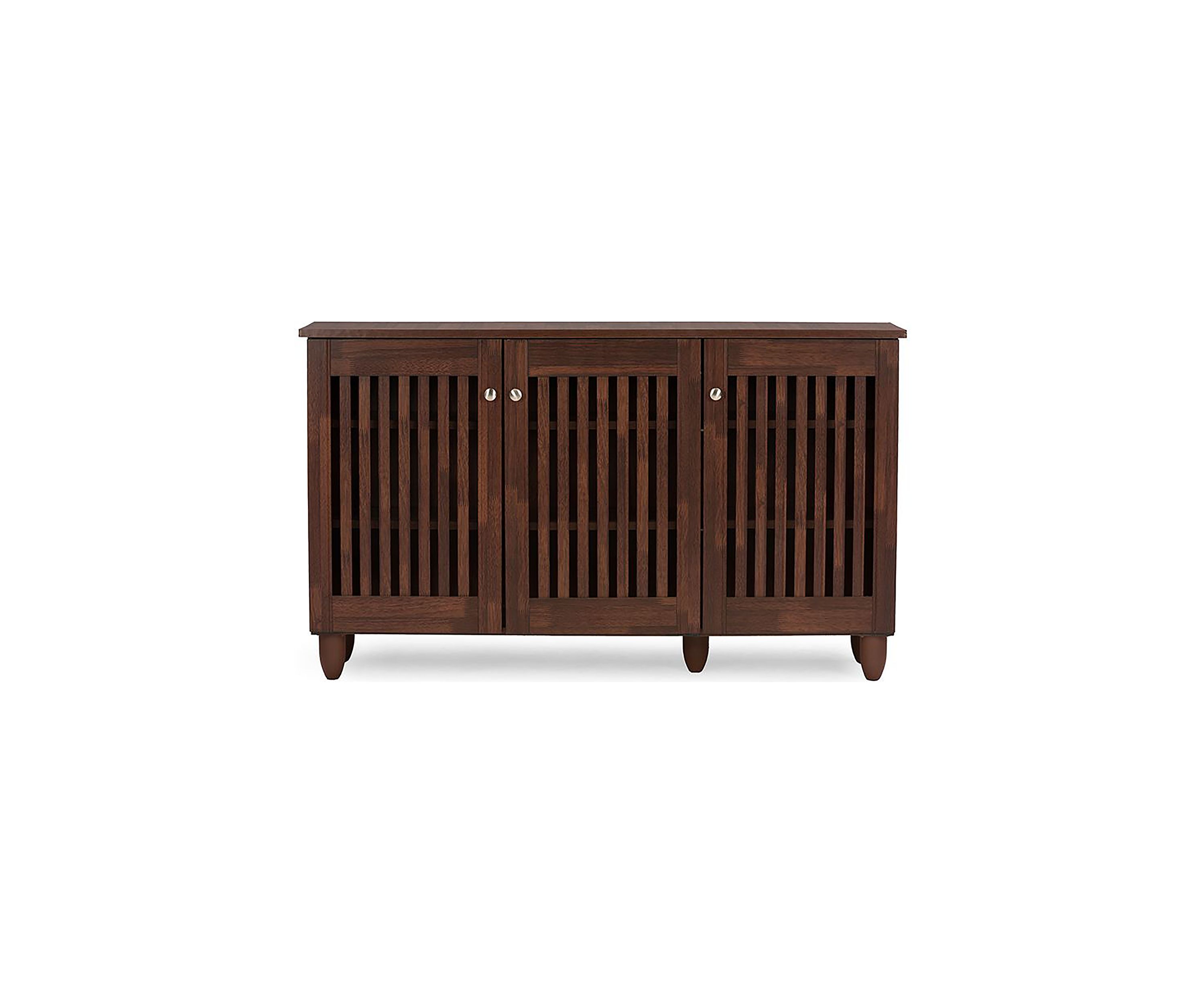 Fernanda Modern and Contemporary 3-Door Oak Brown Wooden Entryway Shoes Storage Wide Cabinet