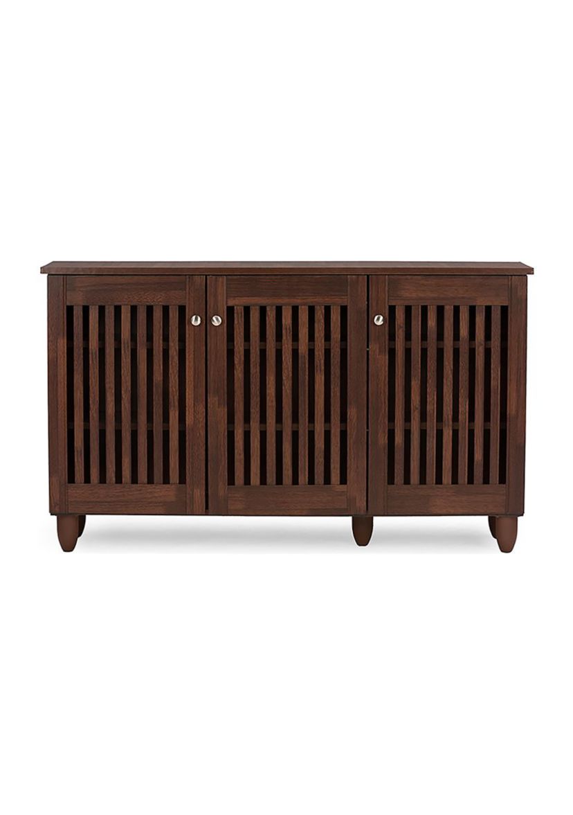 Fernanda Modern and Contemporary 3-Door Oak Brown Wooden Entryway Shoes Storage Wide Cabinet