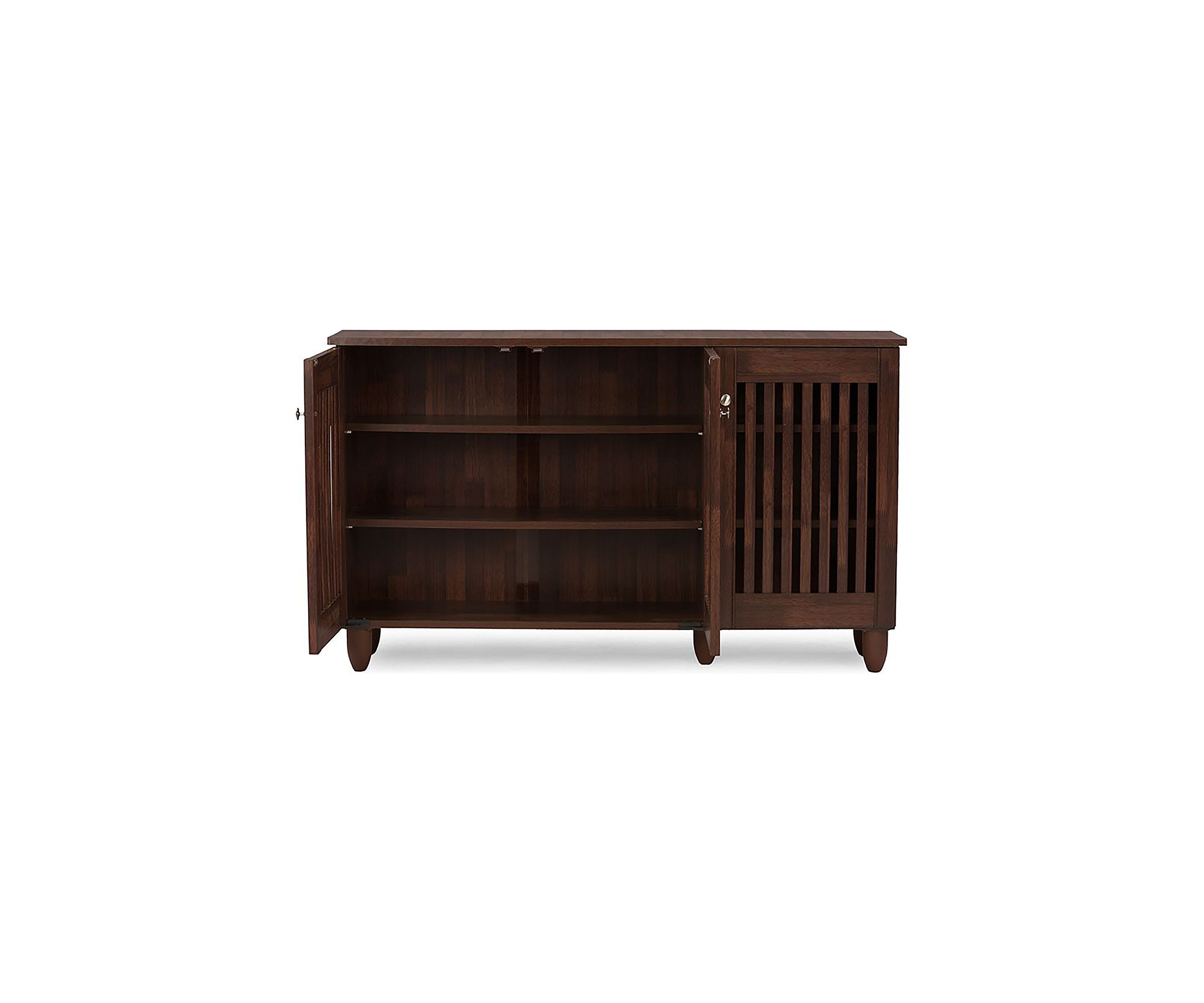 Fernanda Modern and Contemporary 3-Door Oak Brown Wooden Entryway Shoes Storage Wide Cabinet