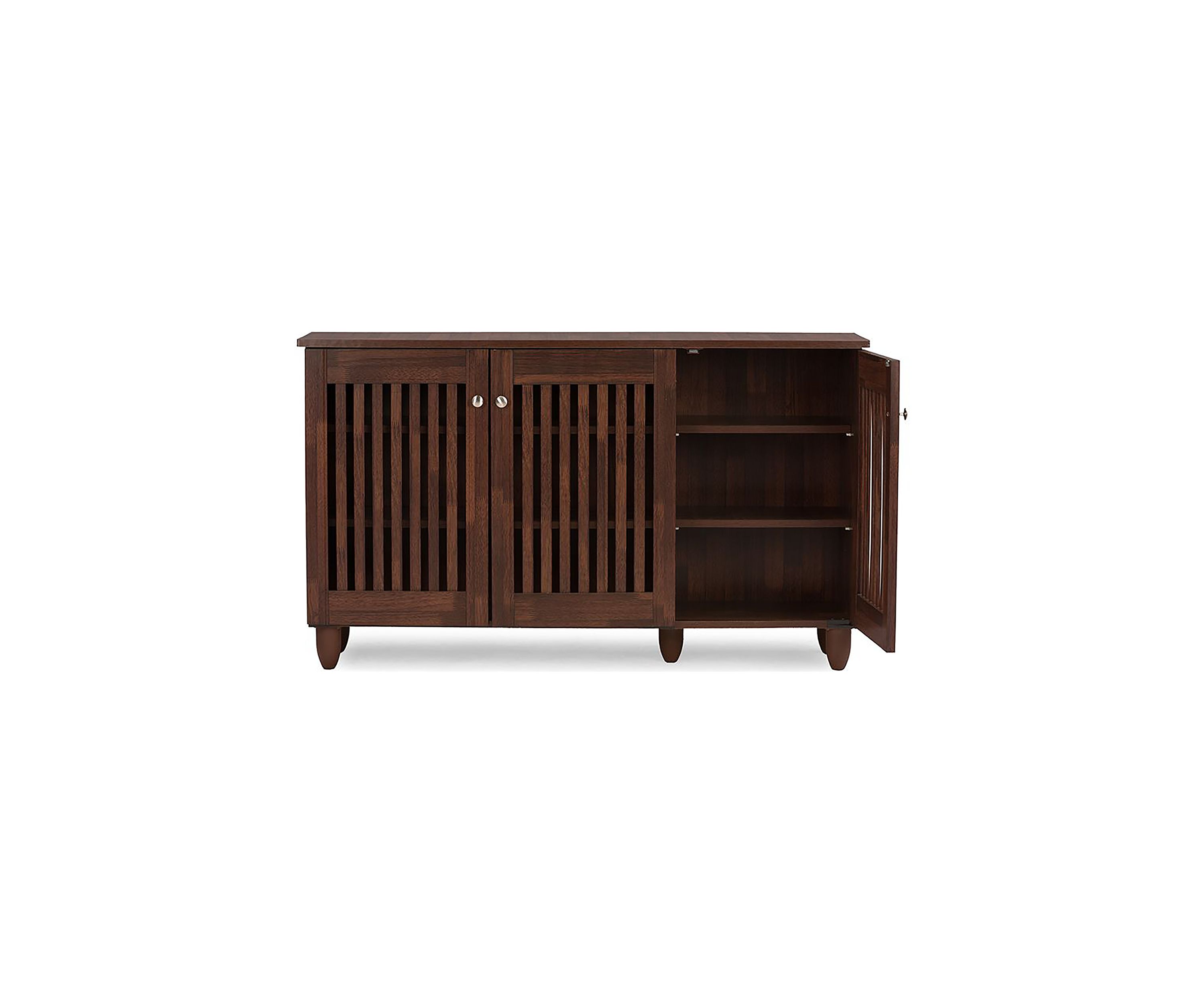Fernanda Modern and Contemporary 3-Door Oak Brown Wooden Entryway Shoes Storage Wide Cabinet