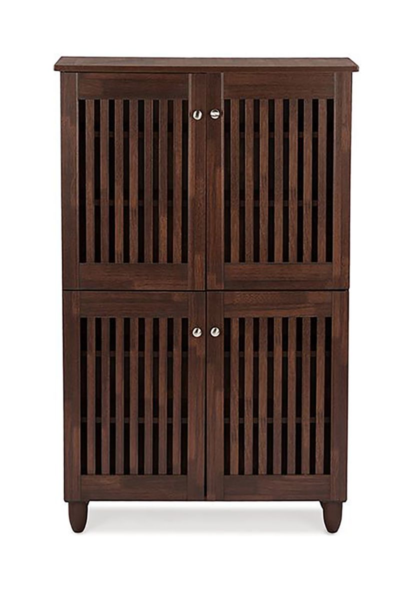 Fernanda Modern and Contemporary 4-Door Oak Brown Wooden Entryway Shoes Storage Tall Cabinet