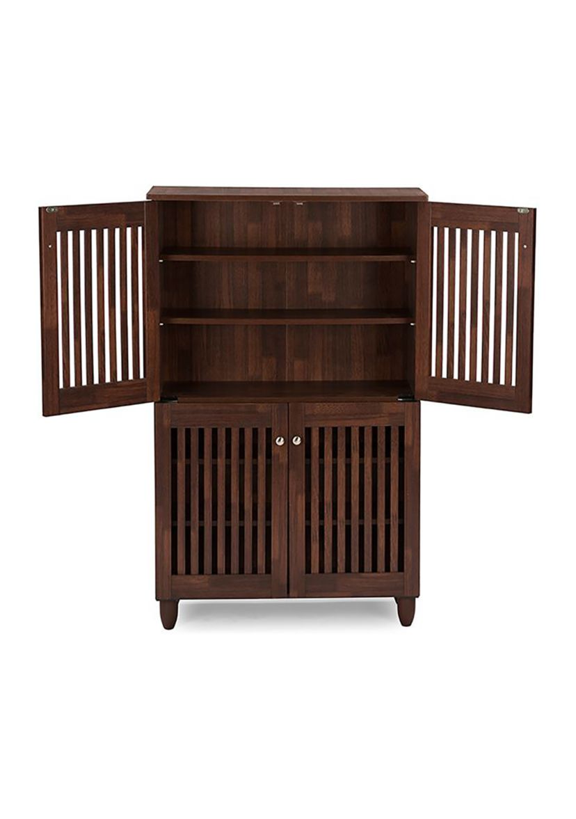 Fernanda Modern and Contemporary 4-Door Oak Brown Wooden Entryway Shoes Storage Tall Cabinet