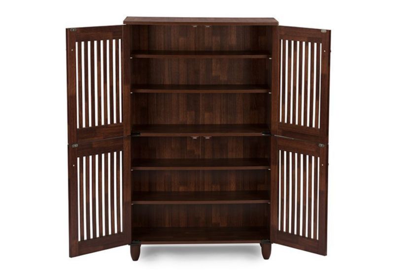 Fernanda Modern and Contemporary 4-Door Oak Brown Wooden Entryway Shoes Storage Tall Cabinet