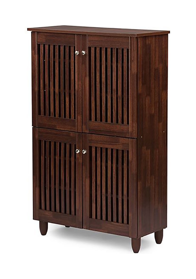Fernanda Modern and Contemporary 4-Door Oak Brown Wooden Entryway Shoes Storage Tall Cabinet
