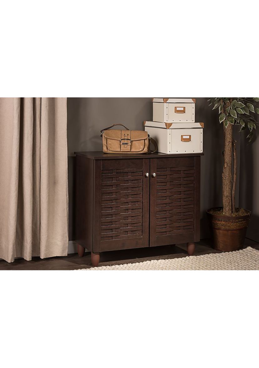 Winda Modern and Contemporary 2-Door Dark Brown Wooden Entryway Shoes Storage Cabinet