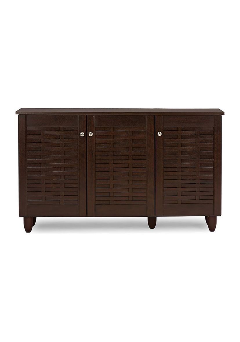 Winda Modern and Contemporary 3-Door Dark Brown Wooden Entryway Shoes Storage Cabinet