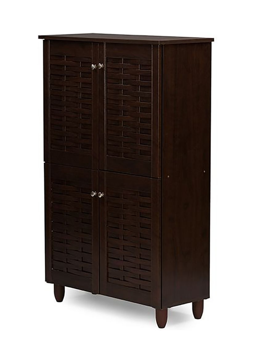 Winda Modern and Contemporary 4-Door Dark Brown Wooden Entryway Shoes Storage Cabinet