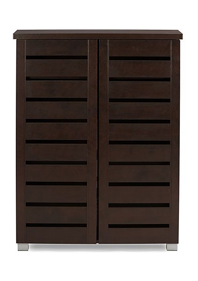 Adalwin Modern and Contemporary 2-Door Dark Brown Wooden Entryway Shoes Storage Cabinet