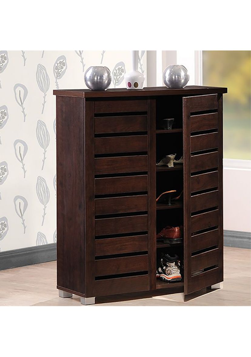 Adalwin Modern and Contemporary 2-Door Dark Brown Wooden Entryway Shoes Storage Cabinet