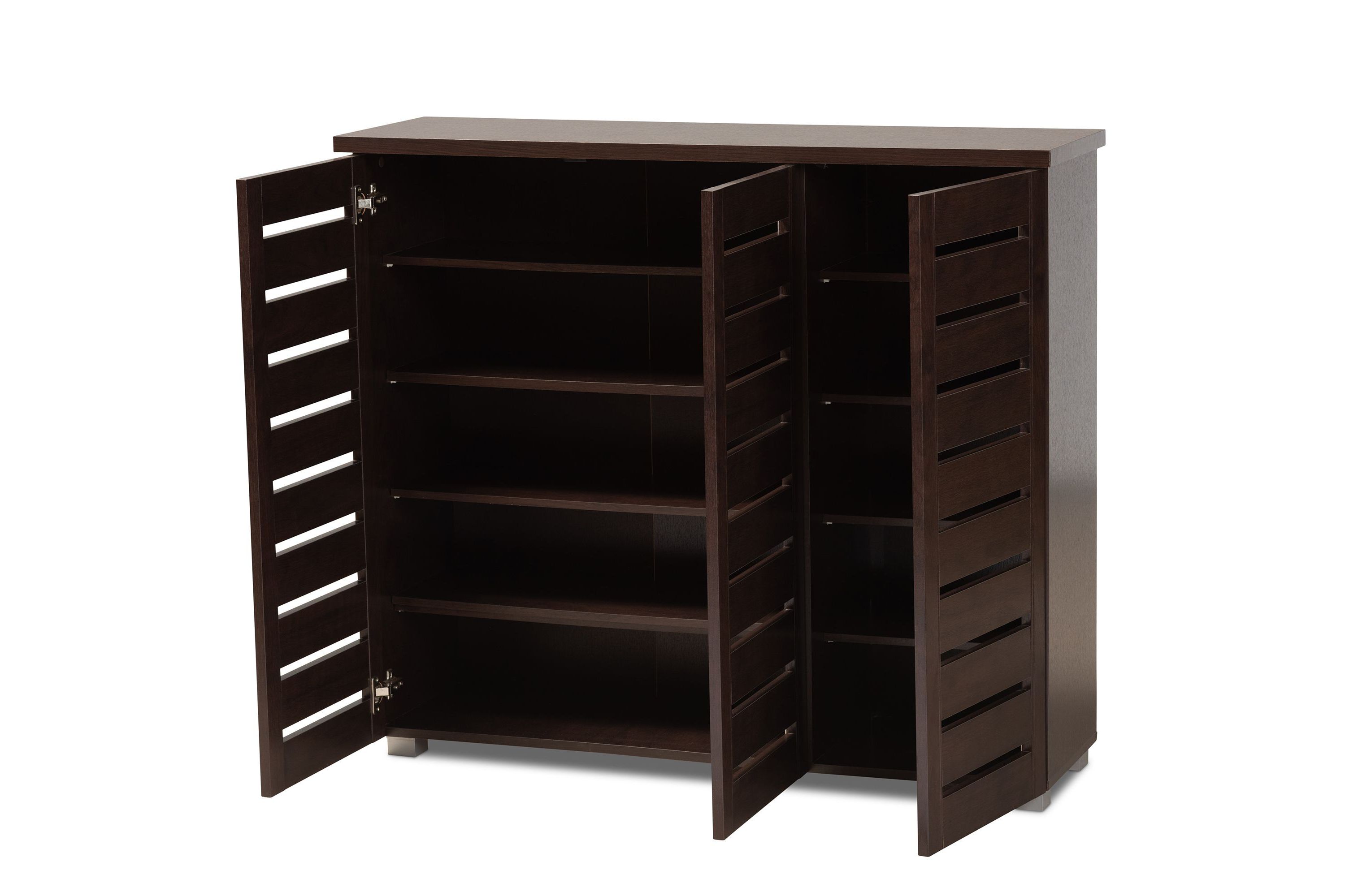 Adalwin Modern and Contemporary 3-Door Dark Brown Wooden Entryway Shoes Storage Cabinet