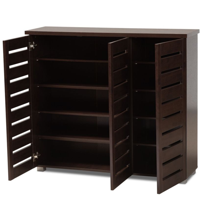 Adalwin Modern and Contemporary 3-Door Dark Brown Wooden Entryway Shoes Storage Cabinet
