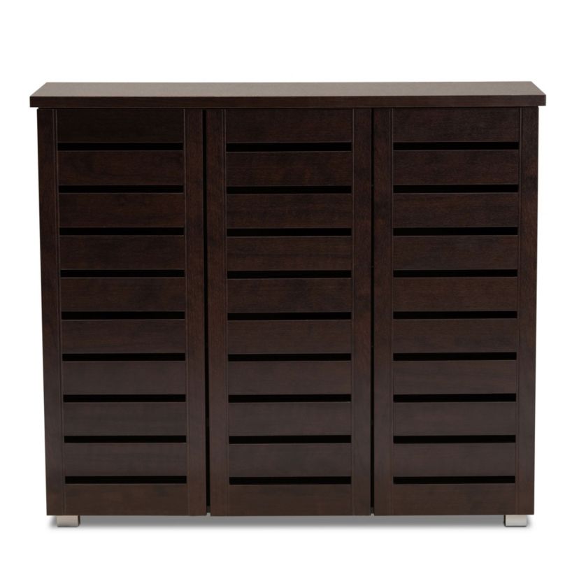 Adalwin Modern and Contemporary 3-Door Dark Brown Wooden Entryway Shoes Storage Cabinet