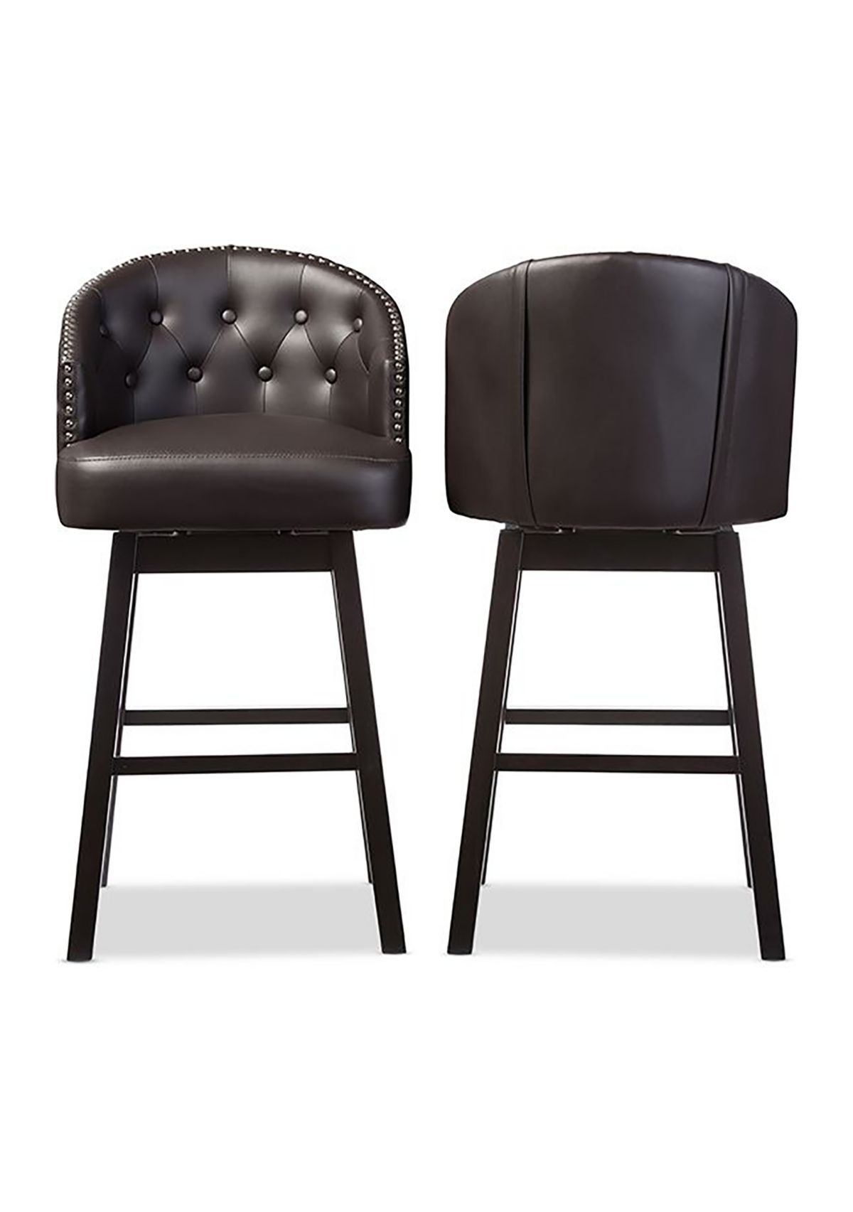 Avril Modern and Contemporary Brown Faux Leather Tufted Swivel Barstool with Nail heads Trim