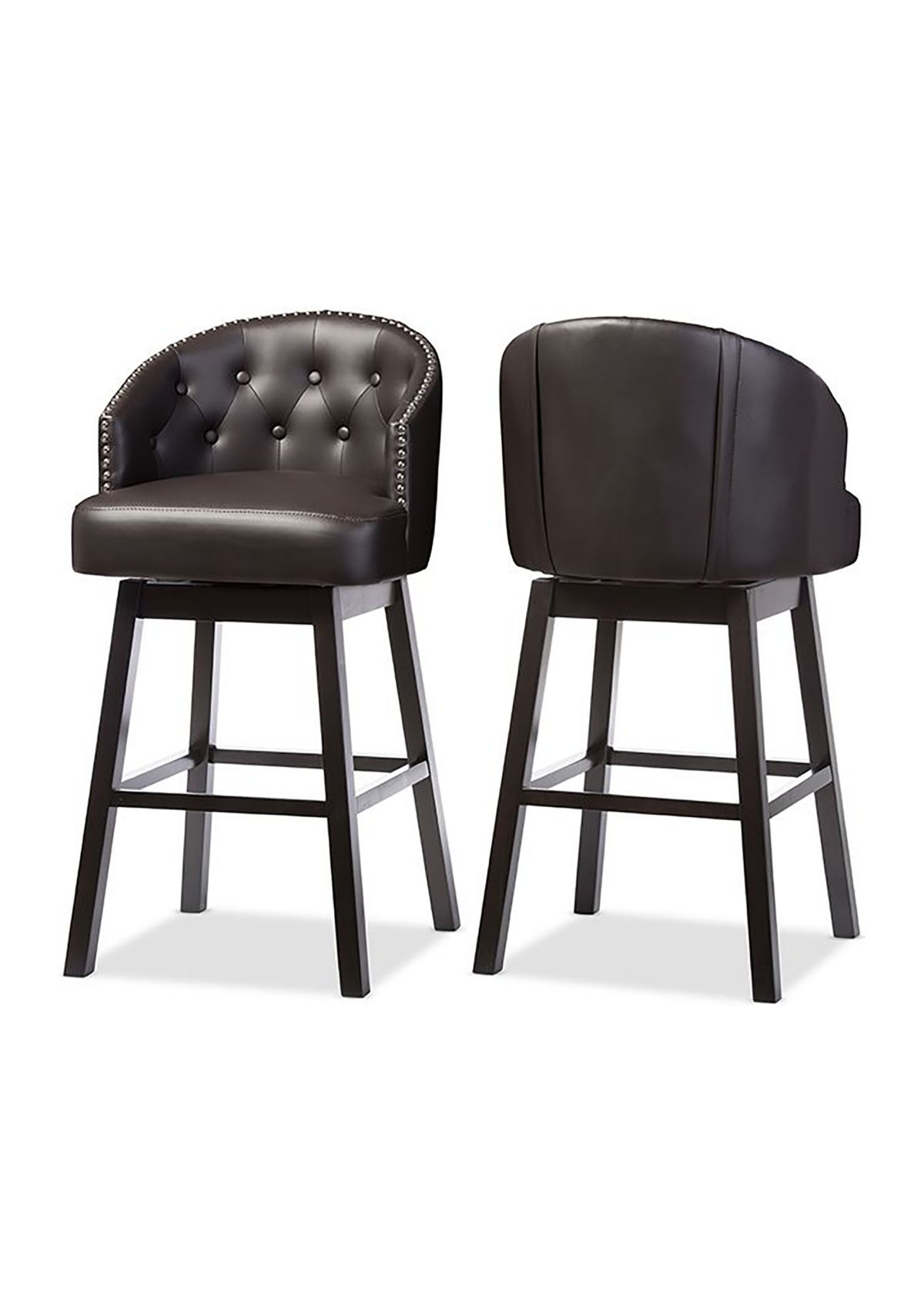 Avril Modern and Contemporary Brown Faux Leather Tufted Swivel Barstool with Nail heads Trim