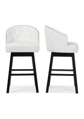 Baxton Studio Avril Modern and Contemporary White Faux Leather Tufted Swivel Barstool with Nail heads Trim