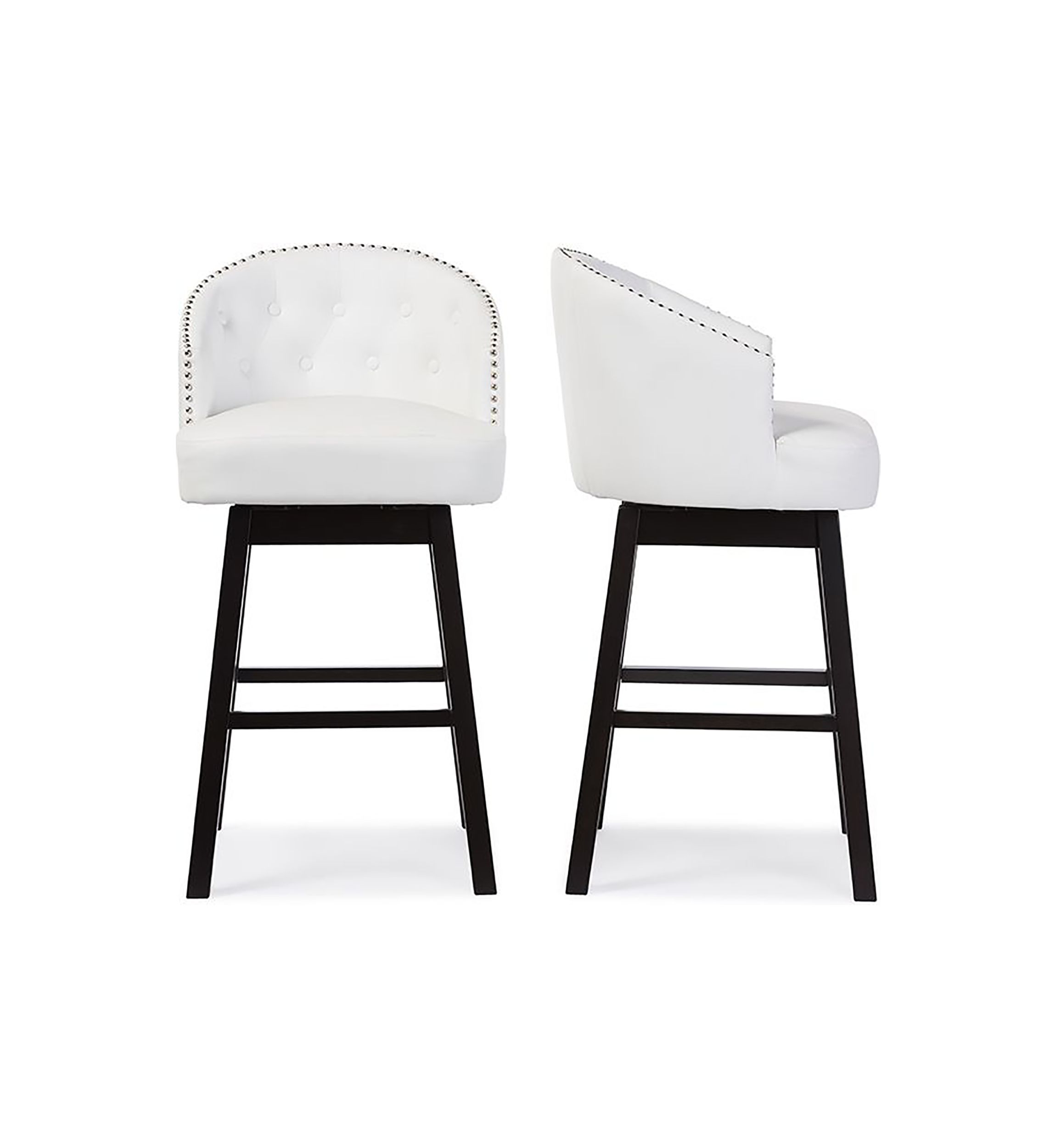 Avril Modern and Contemporary White Faux Leather Tufted Swivel Barstool with Nail heads Trim