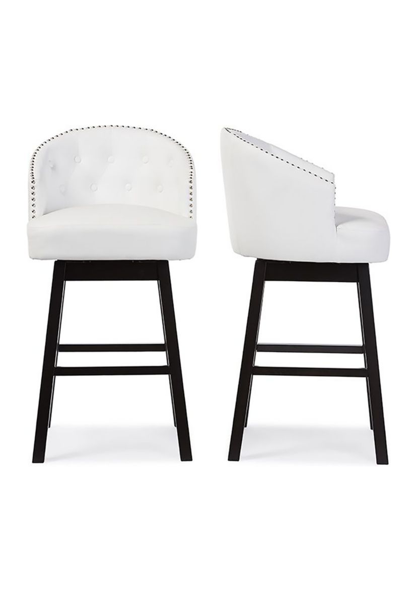Avril Modern and Contemporary White Faux Leather Tufted Swivel Barstool with Nail heads Trim