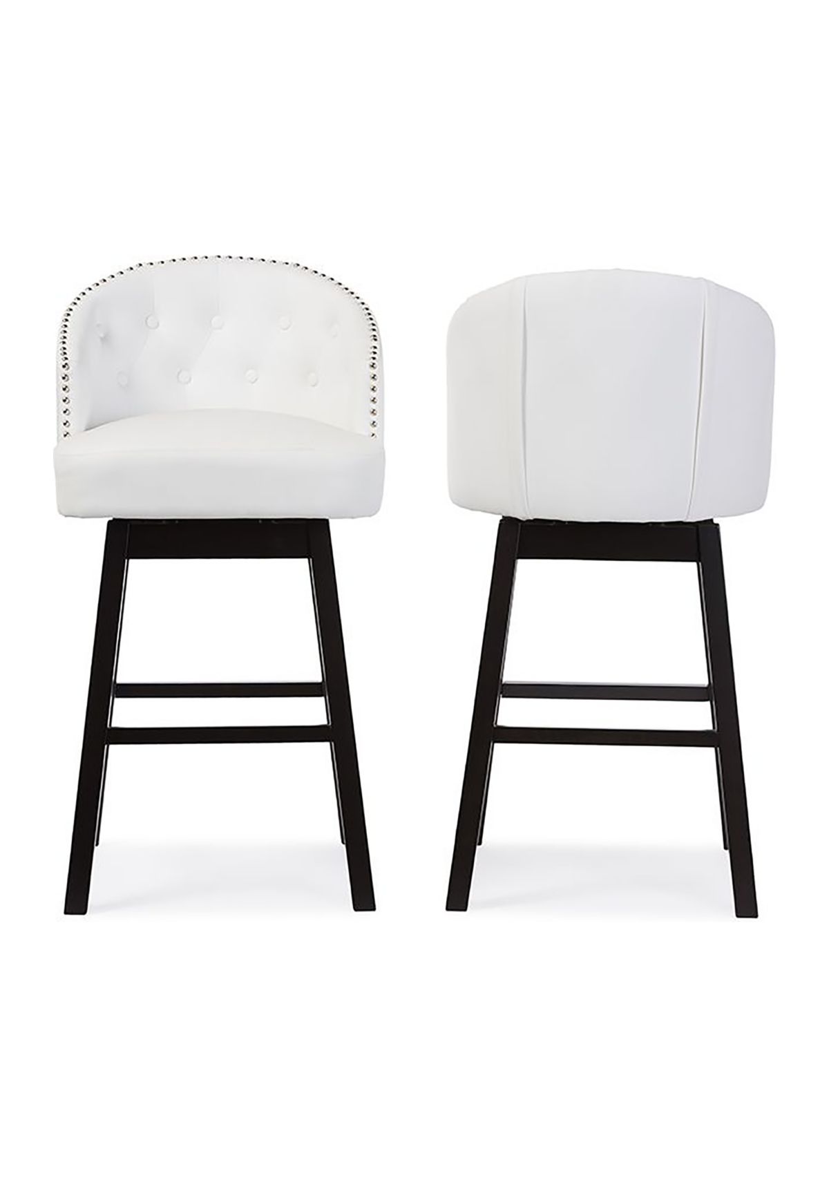 Avril Modern and Contemporary White Faux Leather Tufted Swivel Barstool with Nail heads Trim