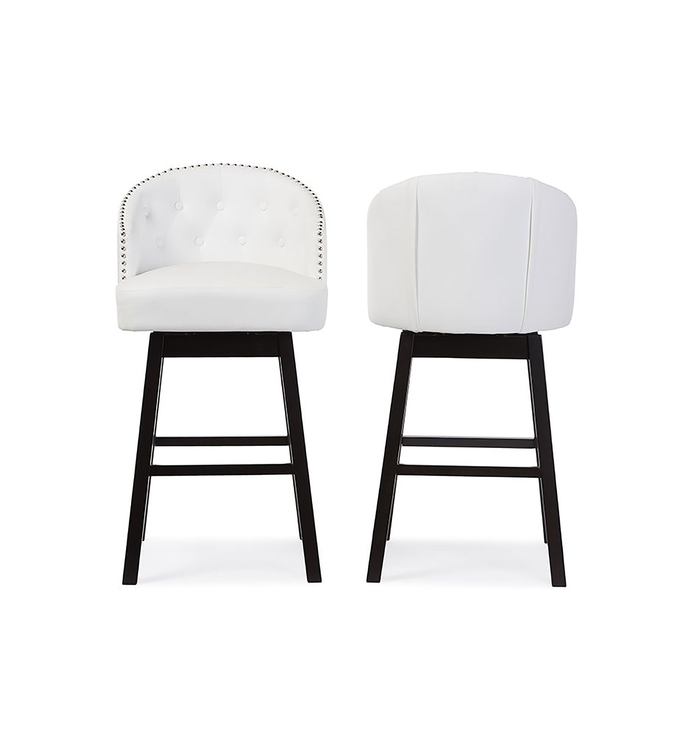 Avril Modern and Contemporary White Faux Leather Tufted Swivel Barstool with Nail heads Trim