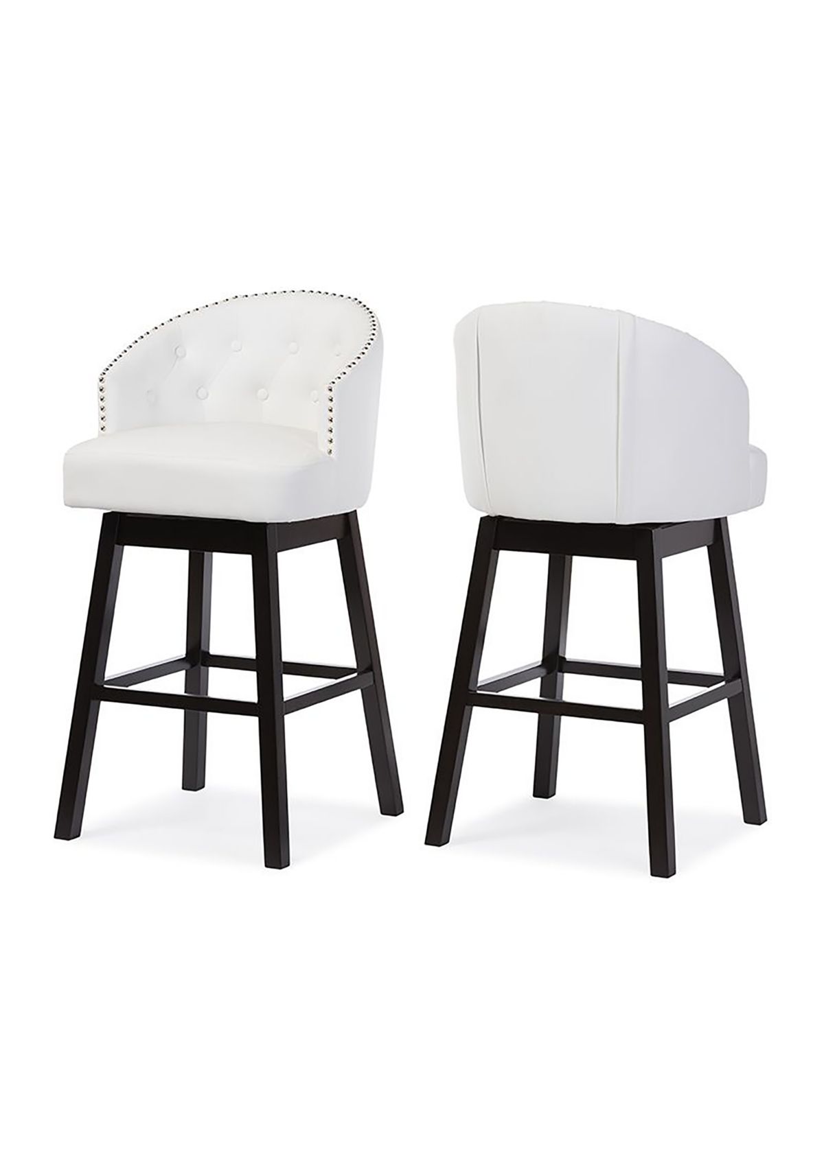 Avril Modern and Contemporary White Faux Leather Tufted Swivel Barstool with Nail heads Trim