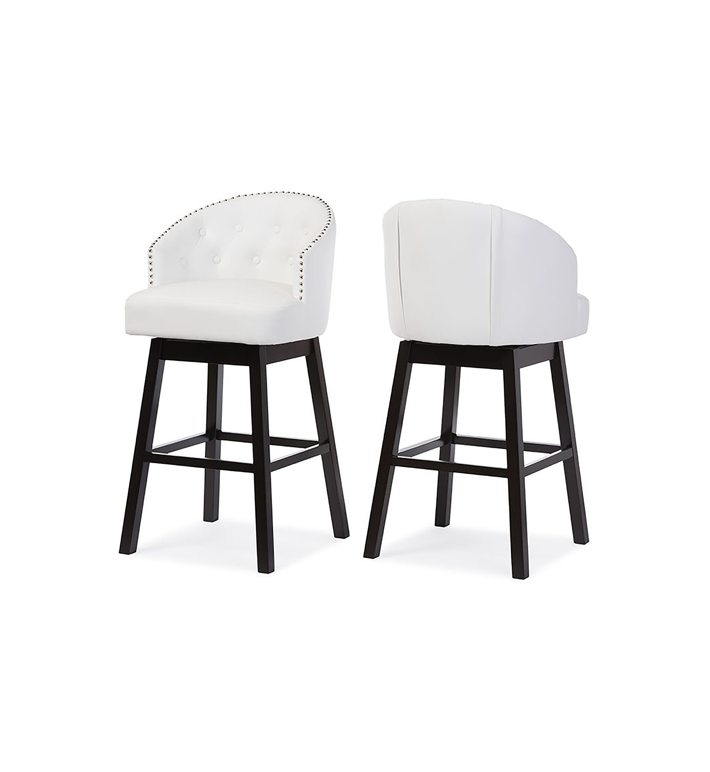 Avril Modern and Contemporary White Faux Leather Tufted Swivel Barstool with Nail heads Trim