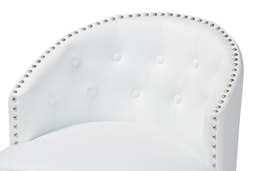Avril Modern and Contemporary White Faux Leather Tufted Swivel Barstool with Nail heads Trim