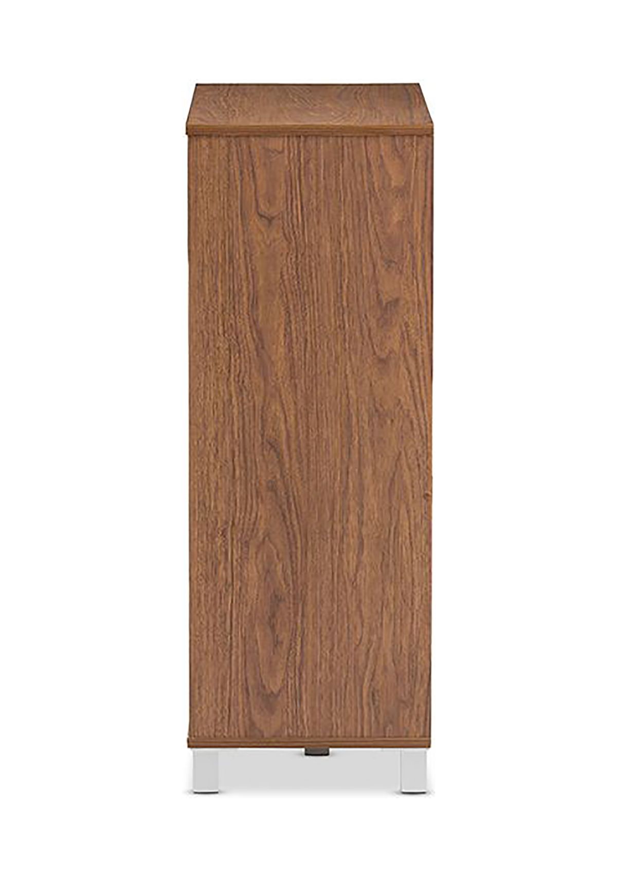 Shirley Modern and Contemporary "Walnut" Medium Brown Wood 2-Door Shoe Cabinet with Open Shelves