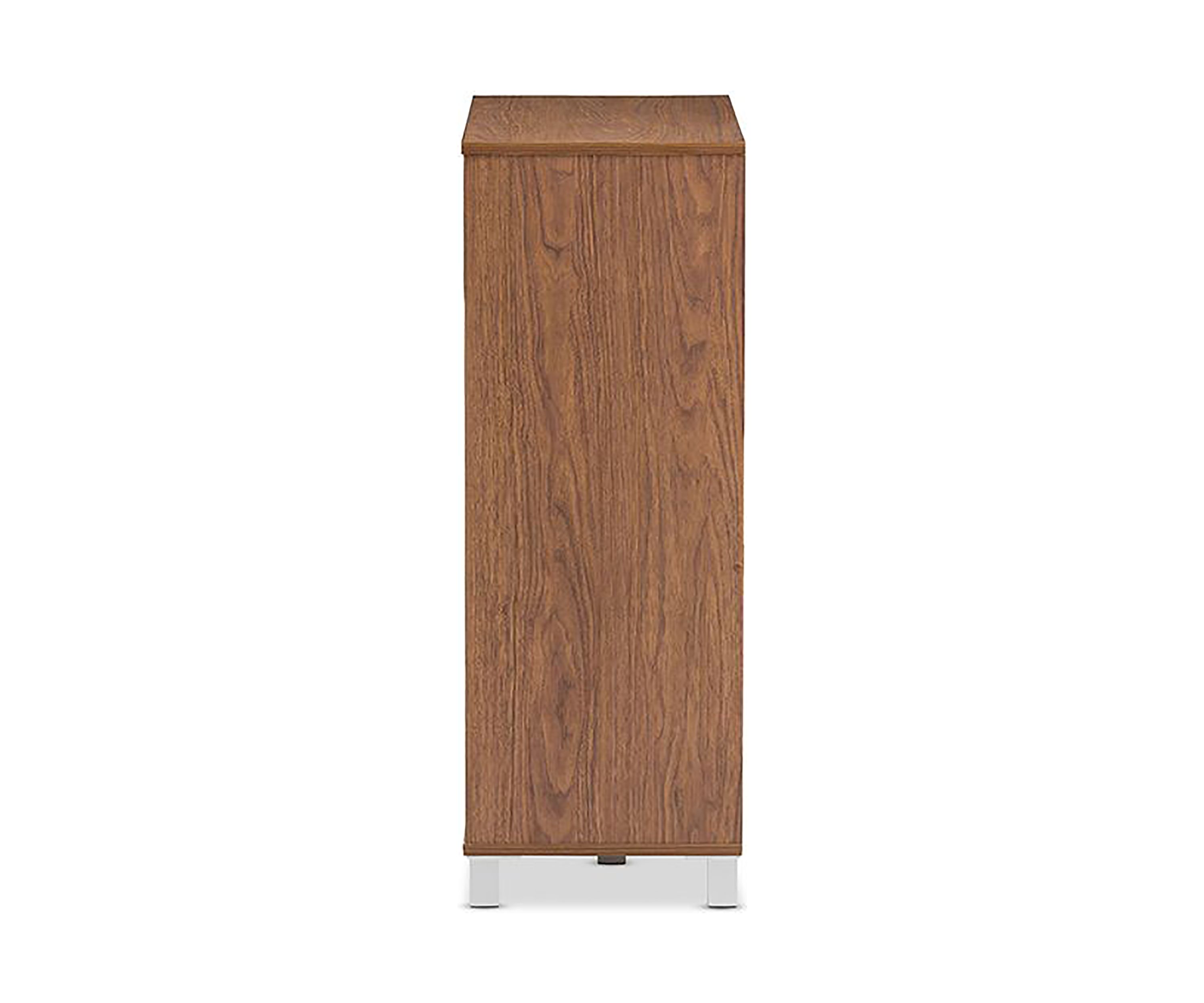 Shirley Modern and Contemporary "Walnut" Medium Brown Wood 2-Door Shoe Cabinet with Open Shelves