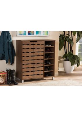 Shirley Modern and Contemporary "Walnut" Medium Brown Wood 2-Door Shoe Cabinet with Open Shelves