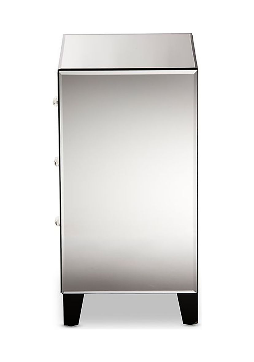 Chevron Modern and Contemporary Hollywood Regency Glamour Style Mirrored 3-Drawers Nightstand Bedside Table