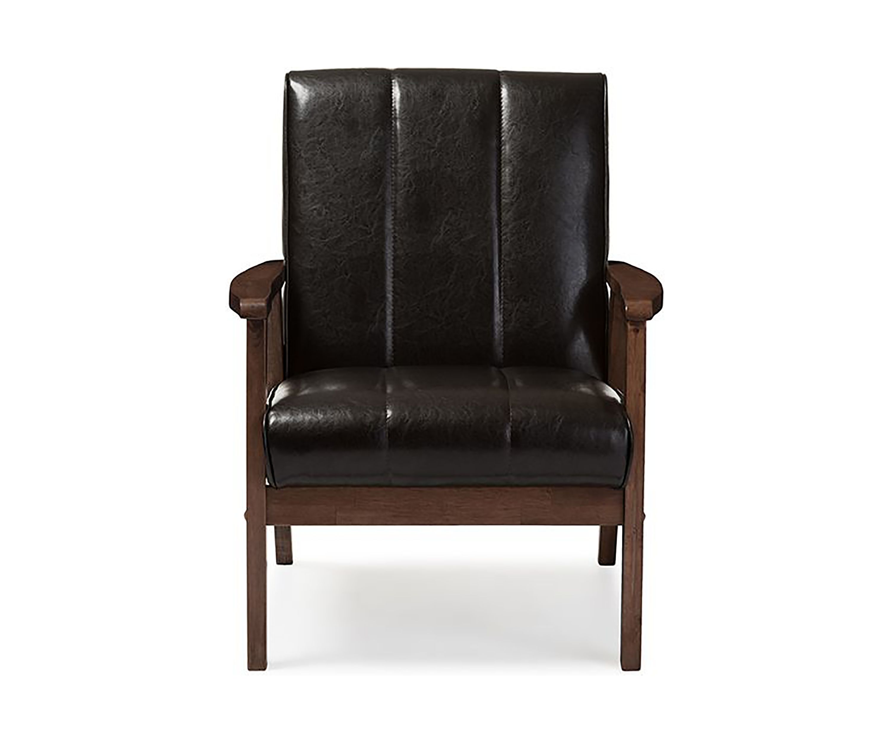 Nikko Mid-century Modern Scandinavian Style Dark Brown Faux Leather Wooden Lounge Chair