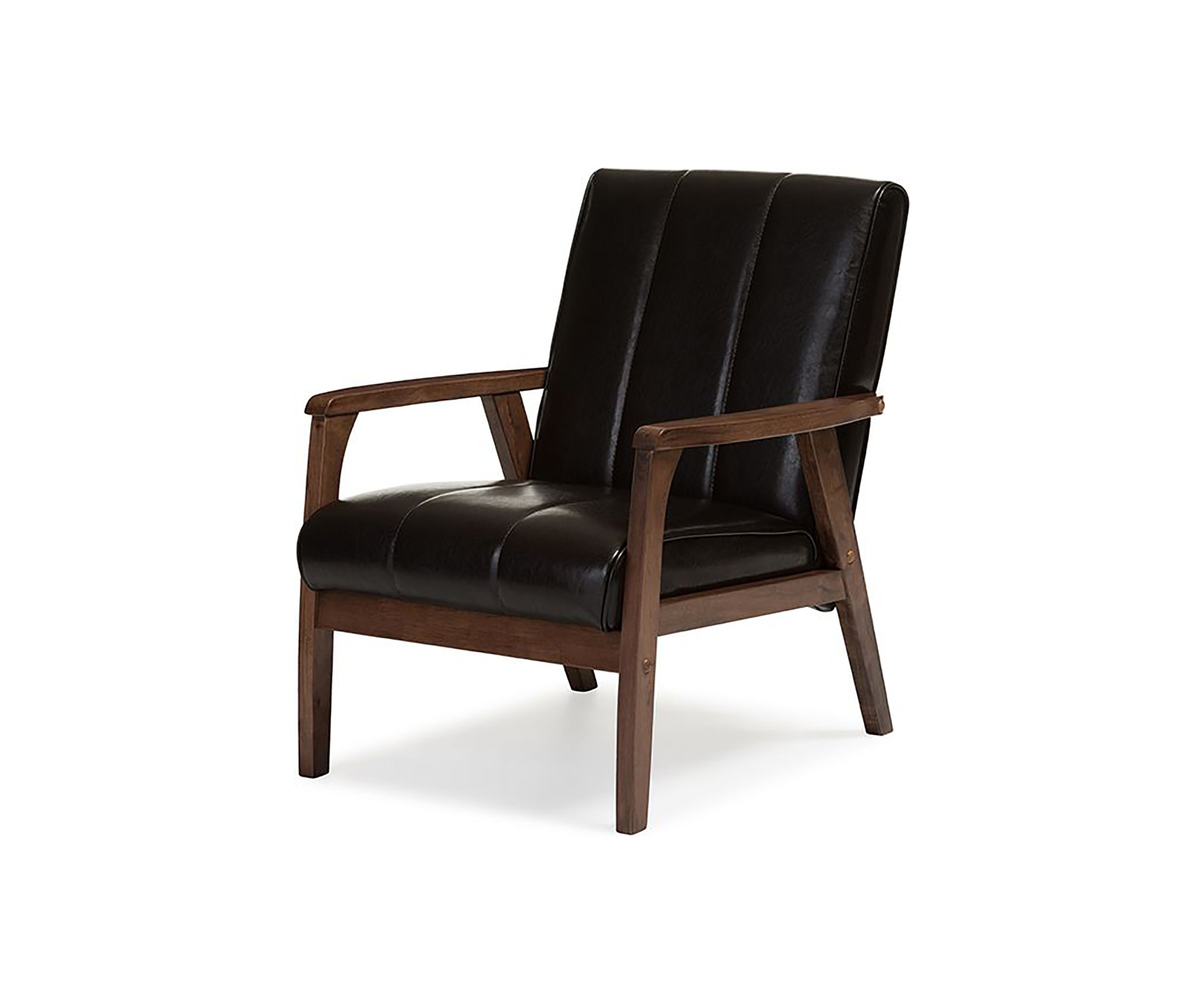 Nikko Mid-century Modern Scandinavian Style Dark Brown Faux Leather Wooden Lounge Chair
