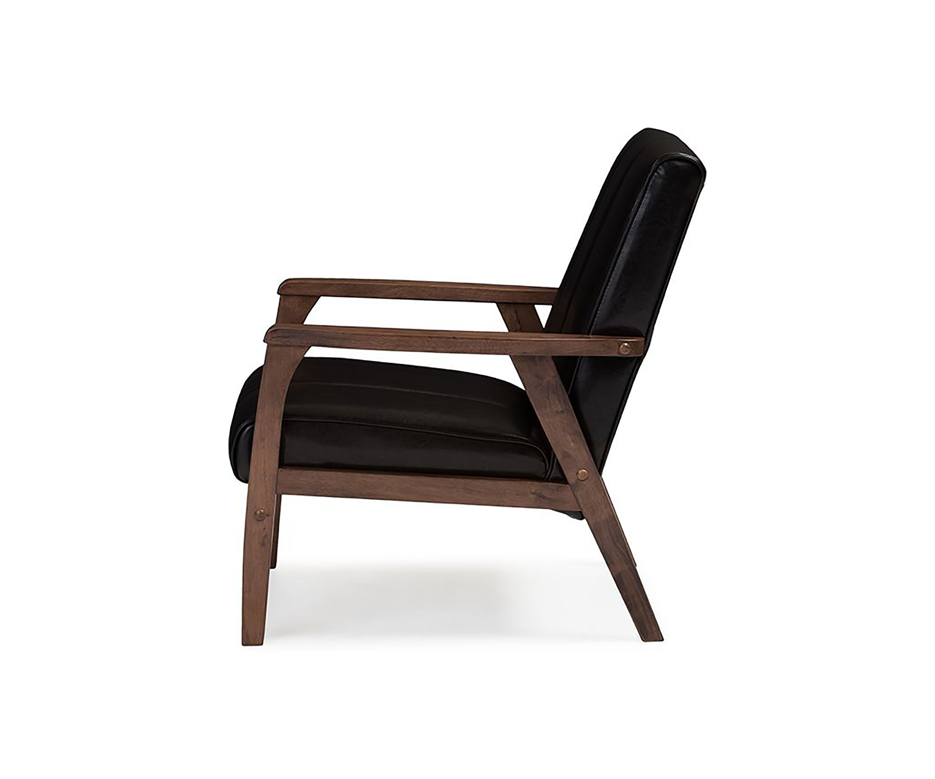 Nikko Mid-century Modern Scandinavian Style Dark Brown Faux Leather Wooden Lounge Chair