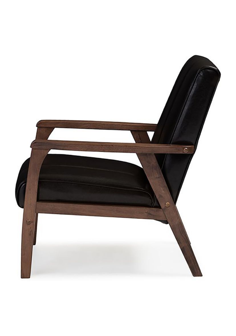 Nikko Mid-century Modern Scandinavian Style Dark Brown Faux Leather Wooden Lounge Chair
