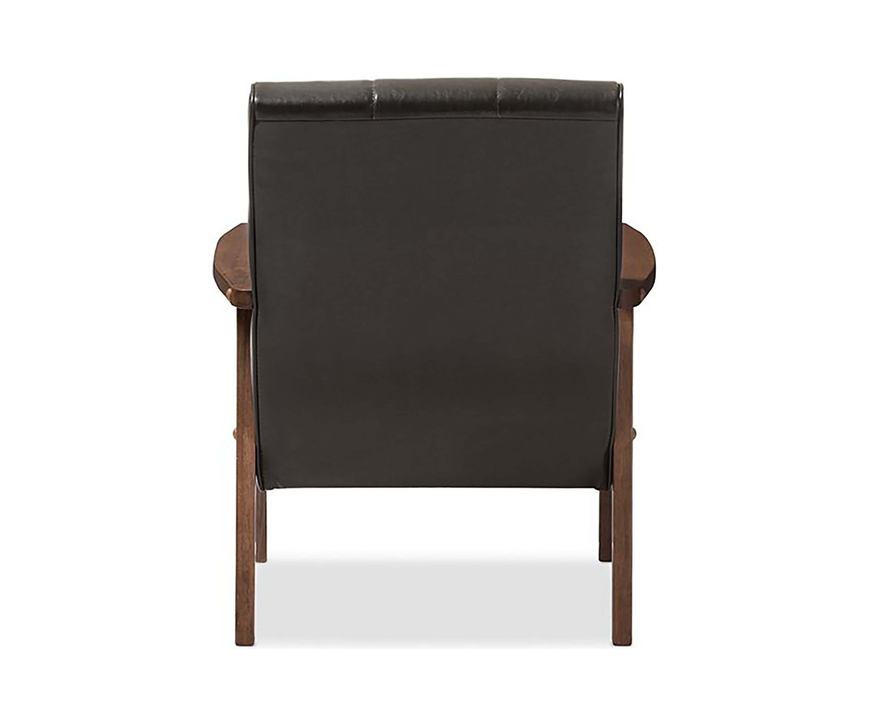 Nikko Mid-century Modern Scandinavian Style Dark Brown Faux Leather Wooden Lounge Chair