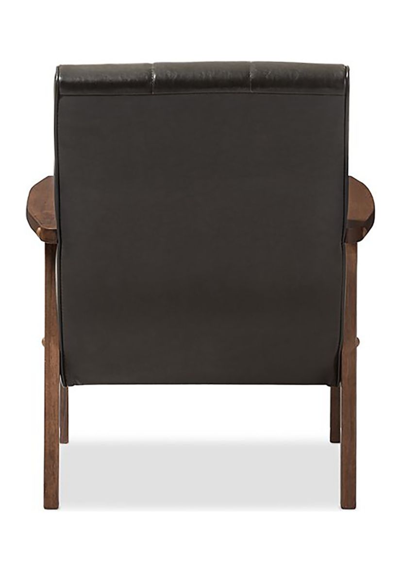 Nikko Mid-century Modern Scandinavian Style Dark Brown Faux Leather Wooden Lounge Chair