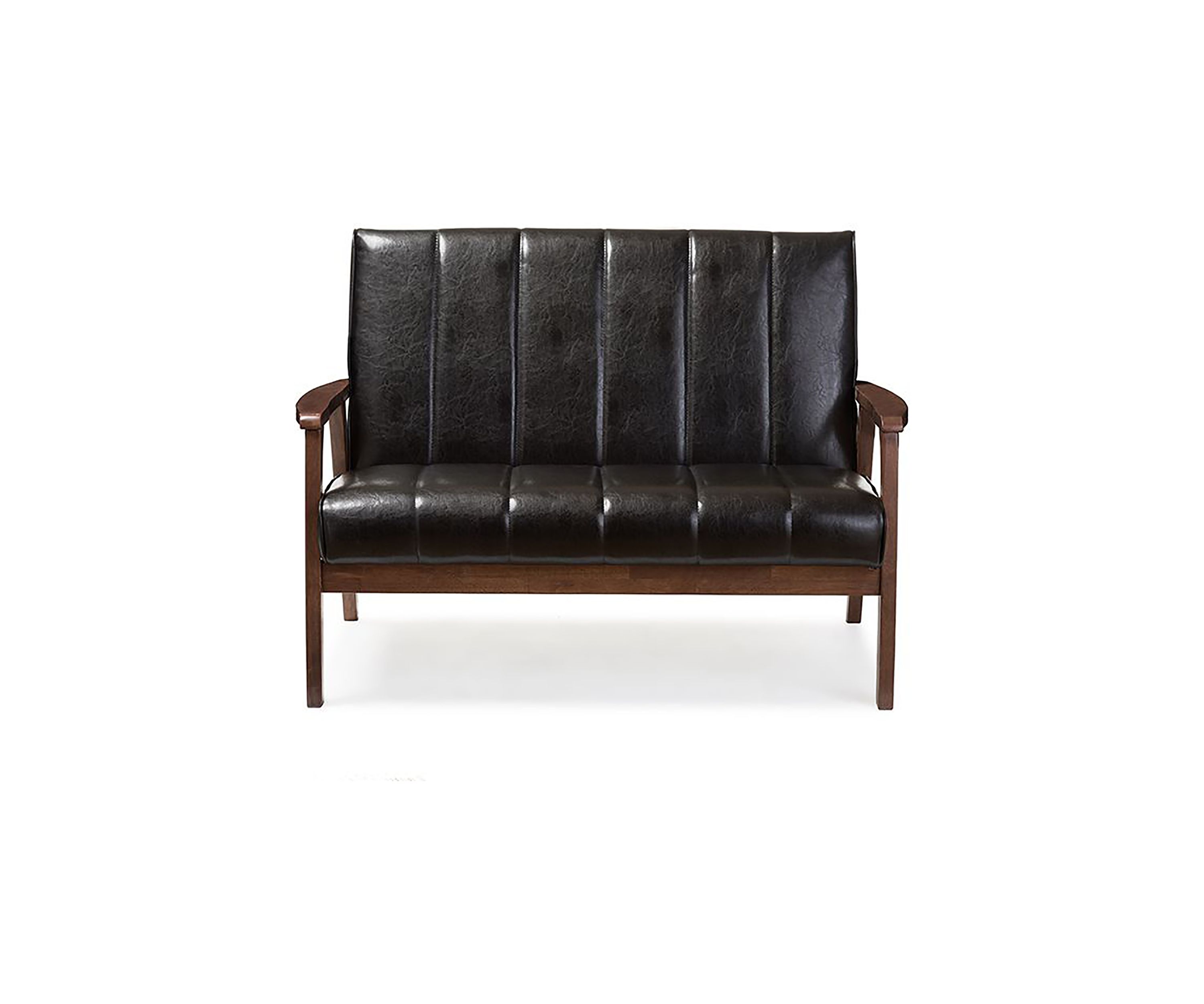 Nikko Mid-century Modern Scandinavian Style Black Faux Leather Wooden 2-Seater Loveseat