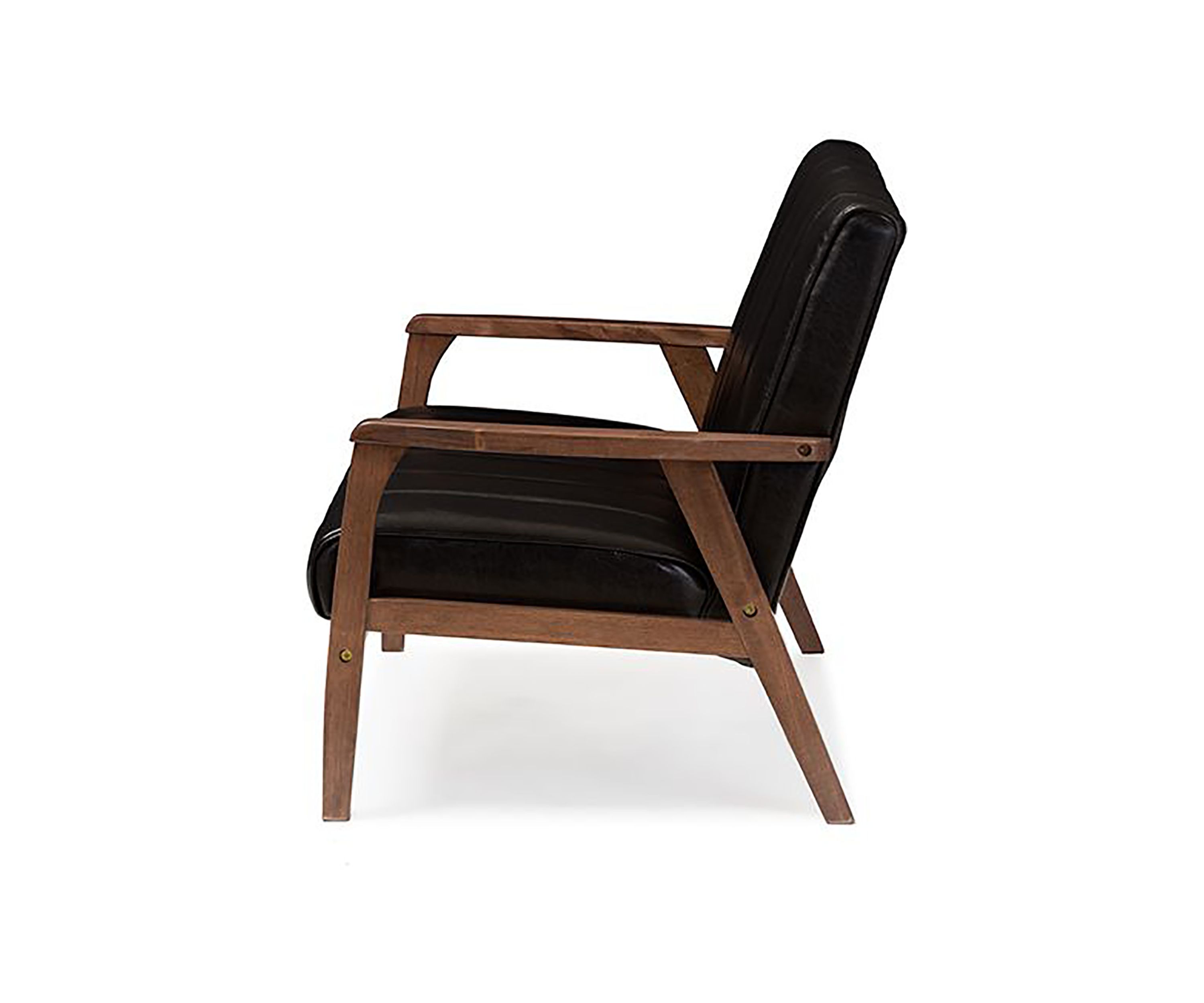 Nikko Mid-century Modern Scandinavian Style Black Faux Leather Wooden 2-Seater Loveseat