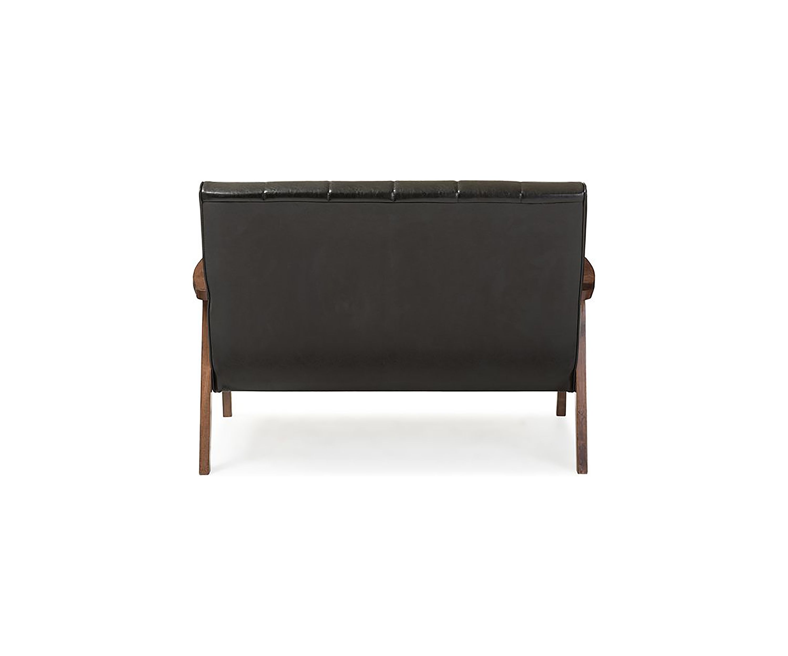Nikko Mid-century Modern Scandinavian Style Black Faux Leather Wooden 2-Seater Loveseat