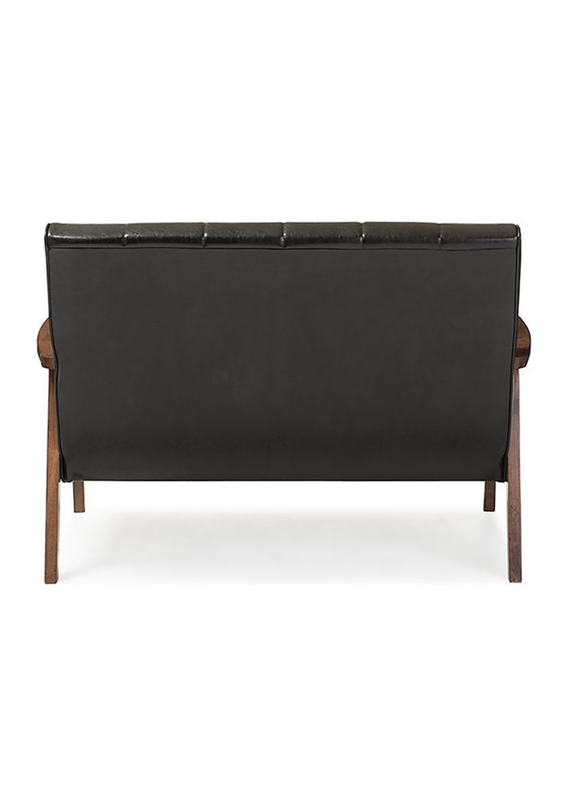 Nikko Mid-century Modern Scandinavian Style Black Faux Leather Wooden 2-Seater Loveseat