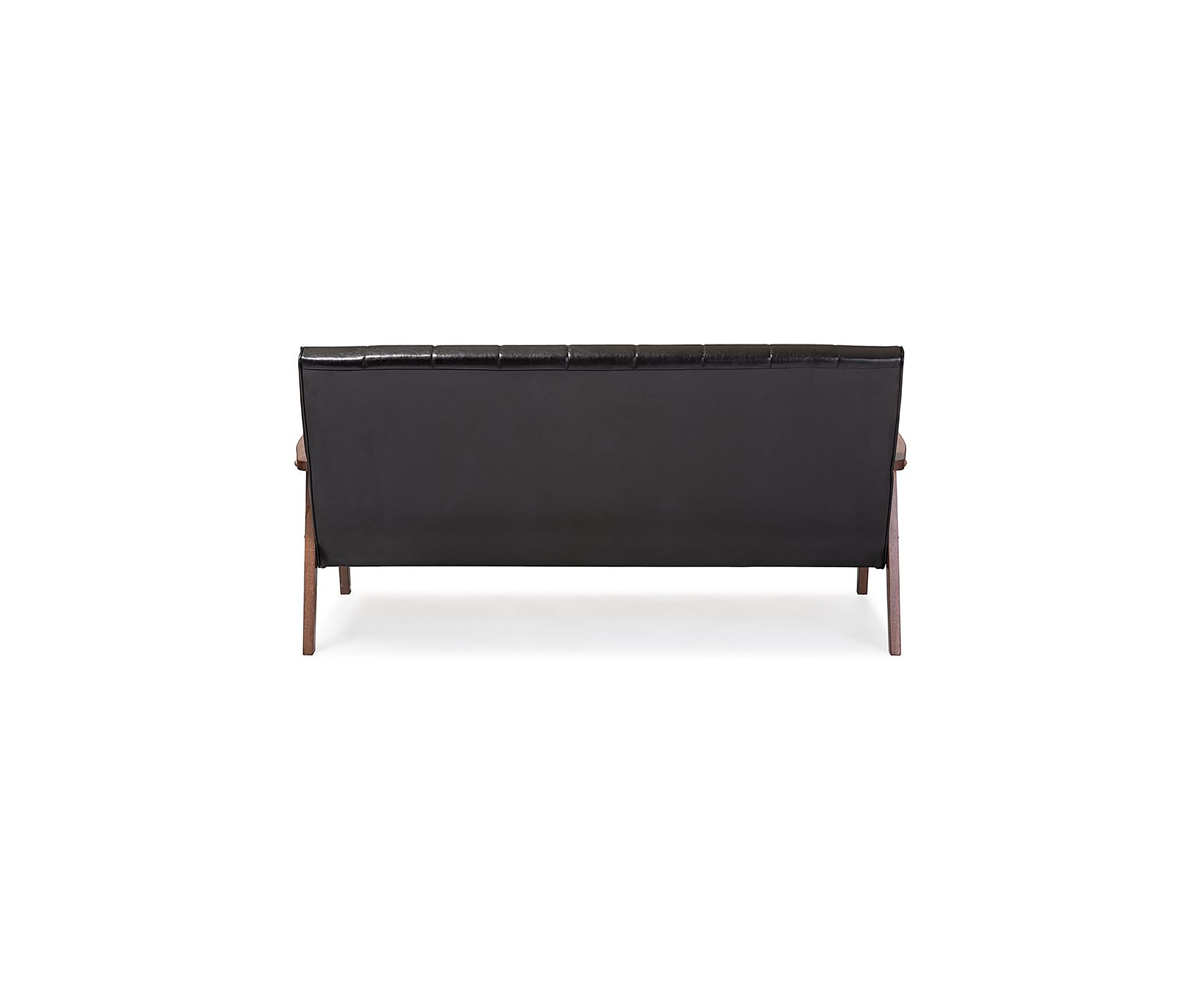 Nikko Mid-century Modern Scandinavian Style Black Faux Leather Wooden 3-Seater Sofa