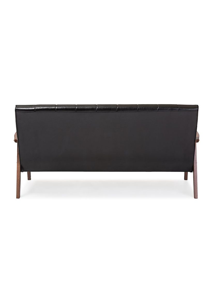 Nikko Mid-century Modern Scandinavian Style Black Faux Leather Wooden 3-Seater Sofa