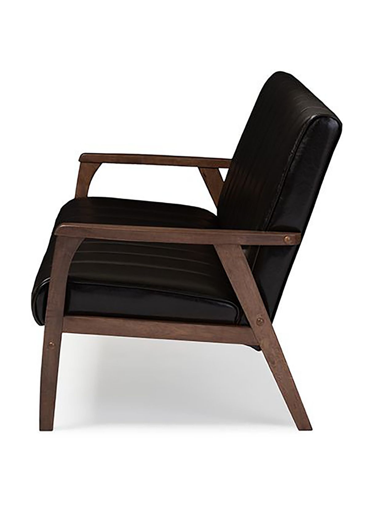 Nikko Mid-century Modern Scandinavian Style Dark Brown Faux Leather Wooden 3-Seater Sofa