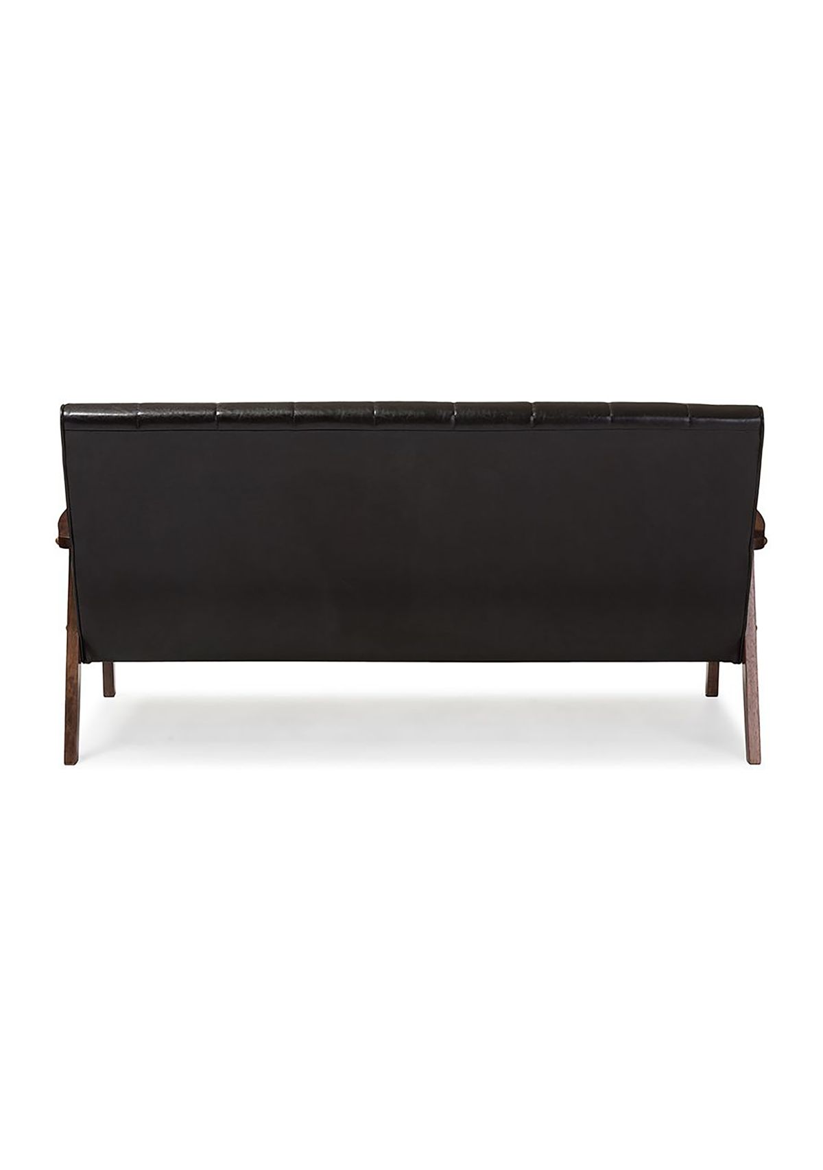 Nikko Mid-century Modern Scandinavian Style Dark Brown Faux Leather Wooden 3-Seater Sofa