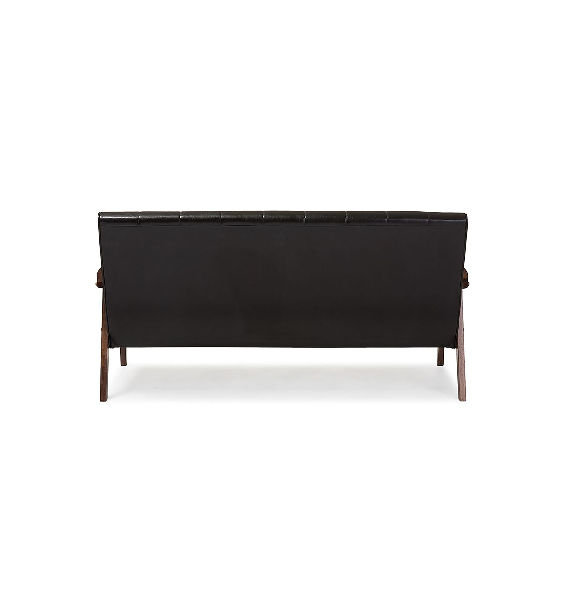 Nikko Mid-century Modern Scandinavian Style Dark Brown Faux Leather Wooden 3-Seater Sofa