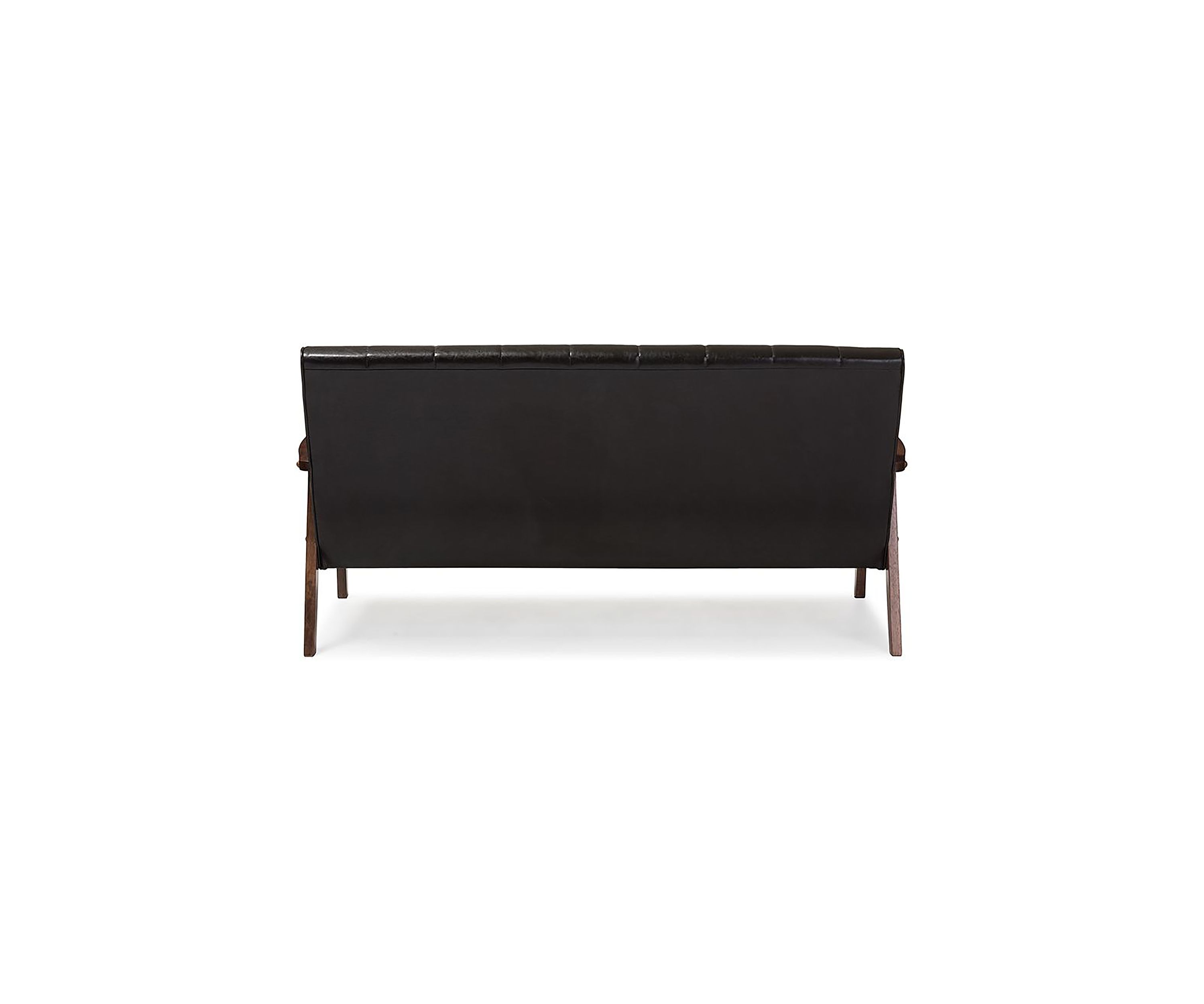 Nikko Mid-century Modern Scandinavian Style Dark Brown Faux Leather Wooden 3-Seater Sofa